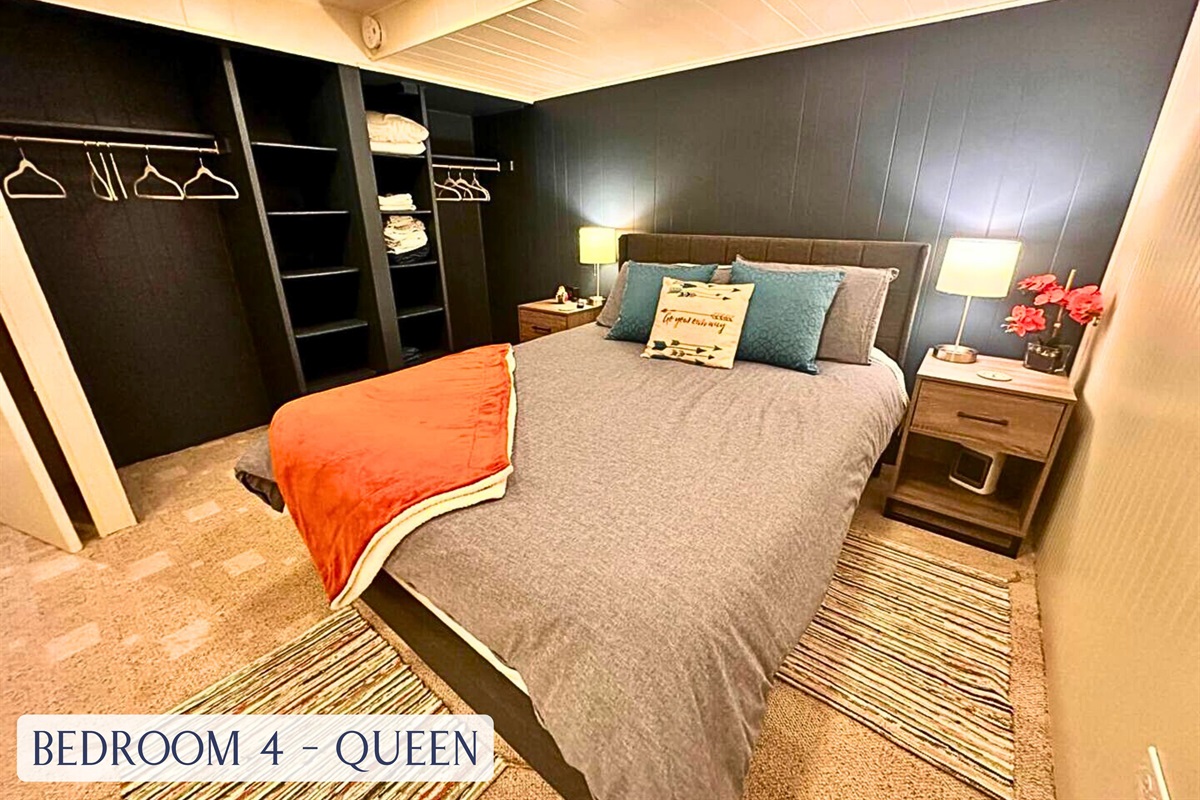 The Fourth Bedroom is on the Lower Level (Basement) with a Queen Size Bed