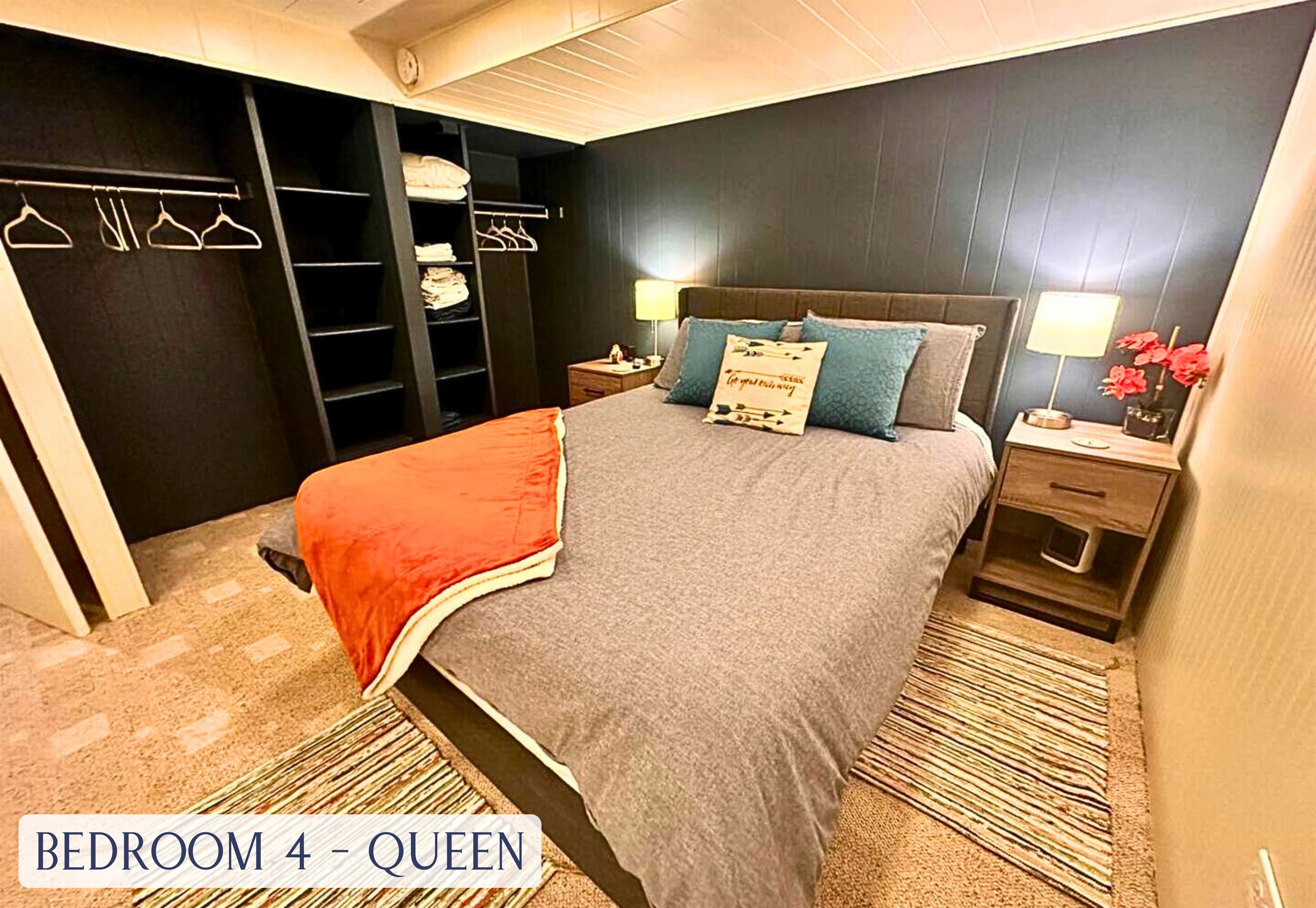 The Fourth Bedroom is on the Lower Level (Basement) with a Queen Size Bed