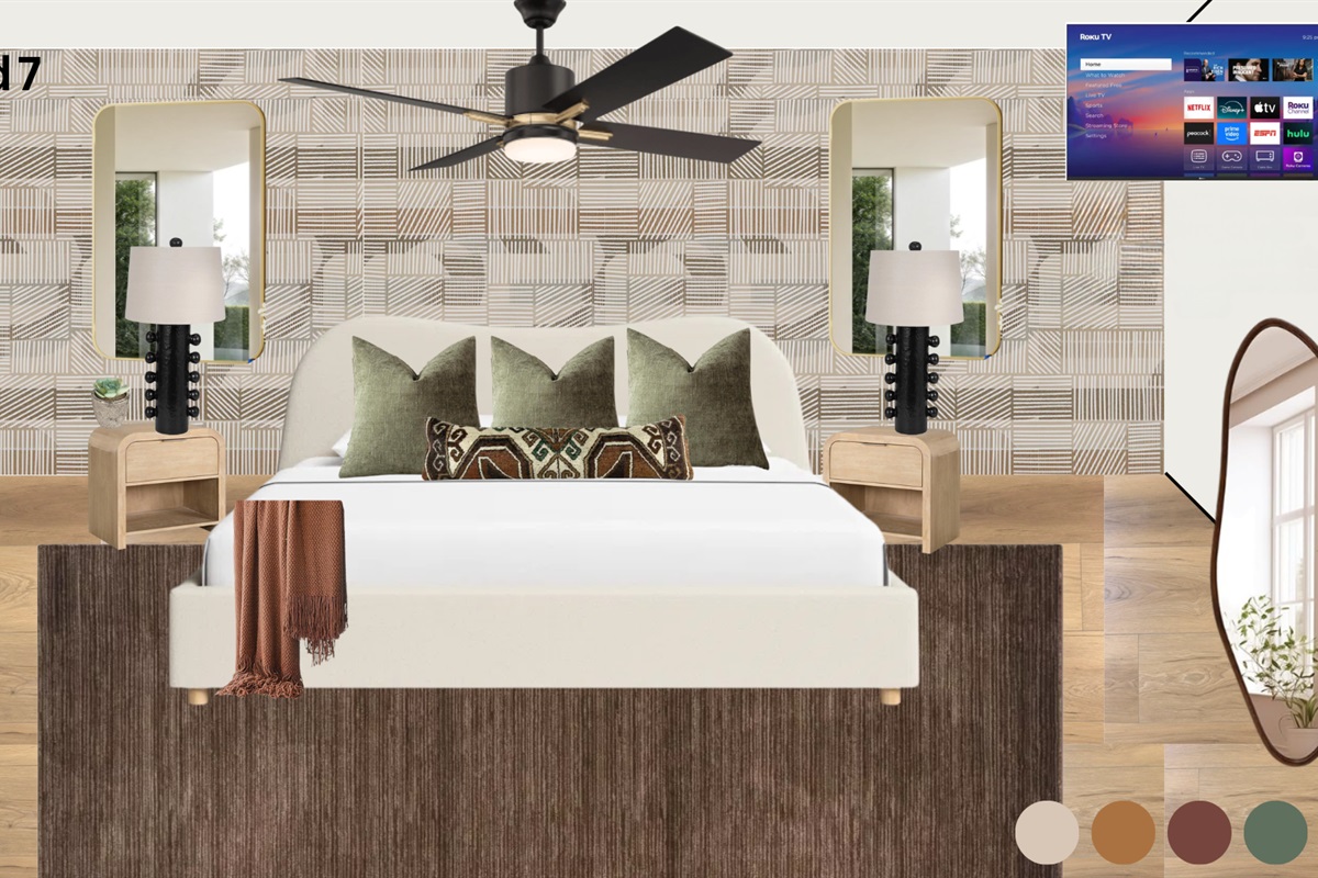 Bright King bedroom 7 with bold patterns, and sleek design details