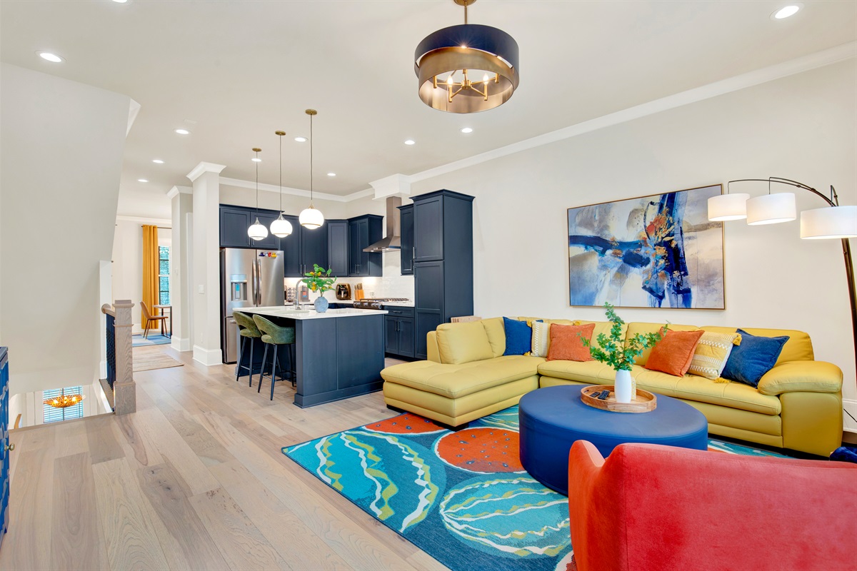 Living room with walk out to raised patio on 2nd floor