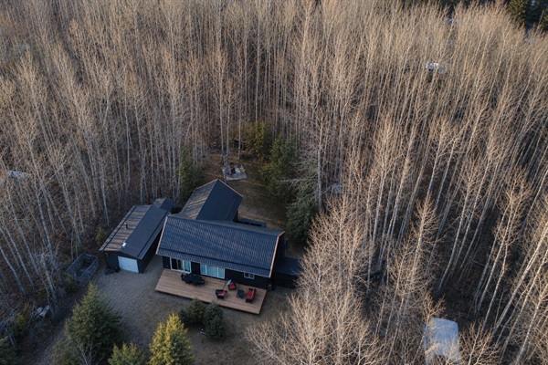Private forest retreat with a massive brand-new front deck, surrounded by nature and peaceful views.