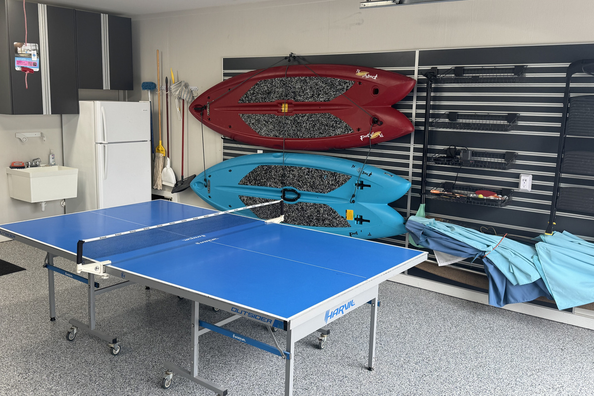 Garage opens to patio and pool. 
2 paddleboards available and ping pong table