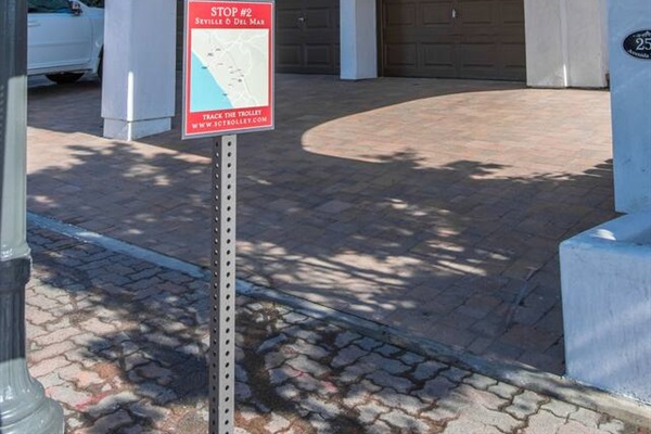 The free city trolley picks up steps from the condo