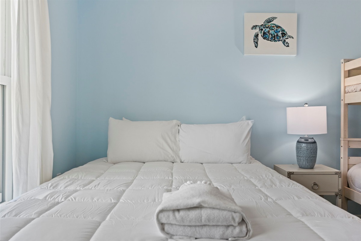 Second Bedroom features a Queen bed and Twin bunk bed & ensuite bathroom