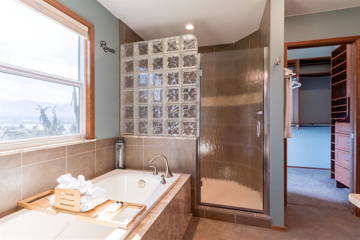 Spacious master bath with walk-in shower.