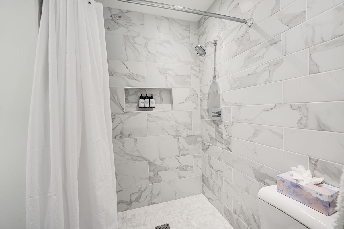 Ensuite Main Bathroom: Shower & Toilet.