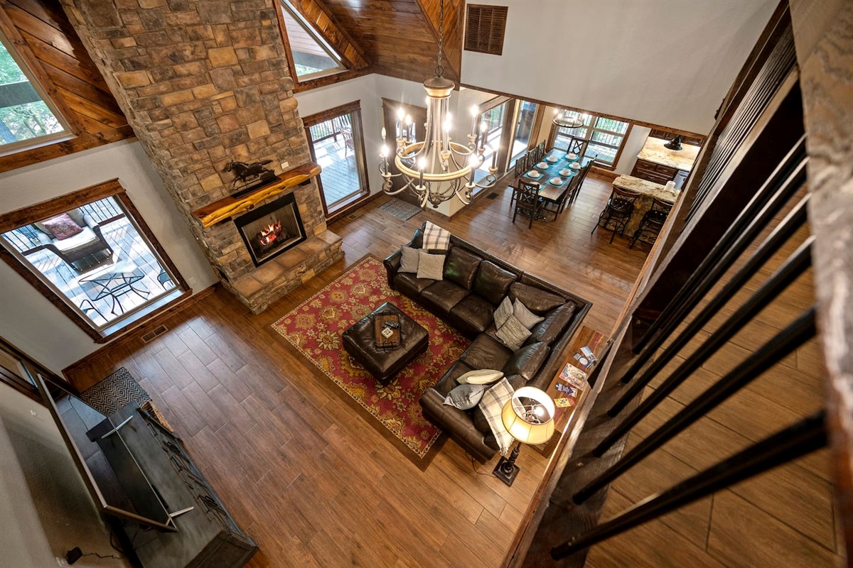 View from game room down to living room