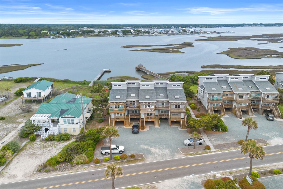 Prime location at 1771 New River Inlet Rd&mdash;sound views out back, beach access just across the street