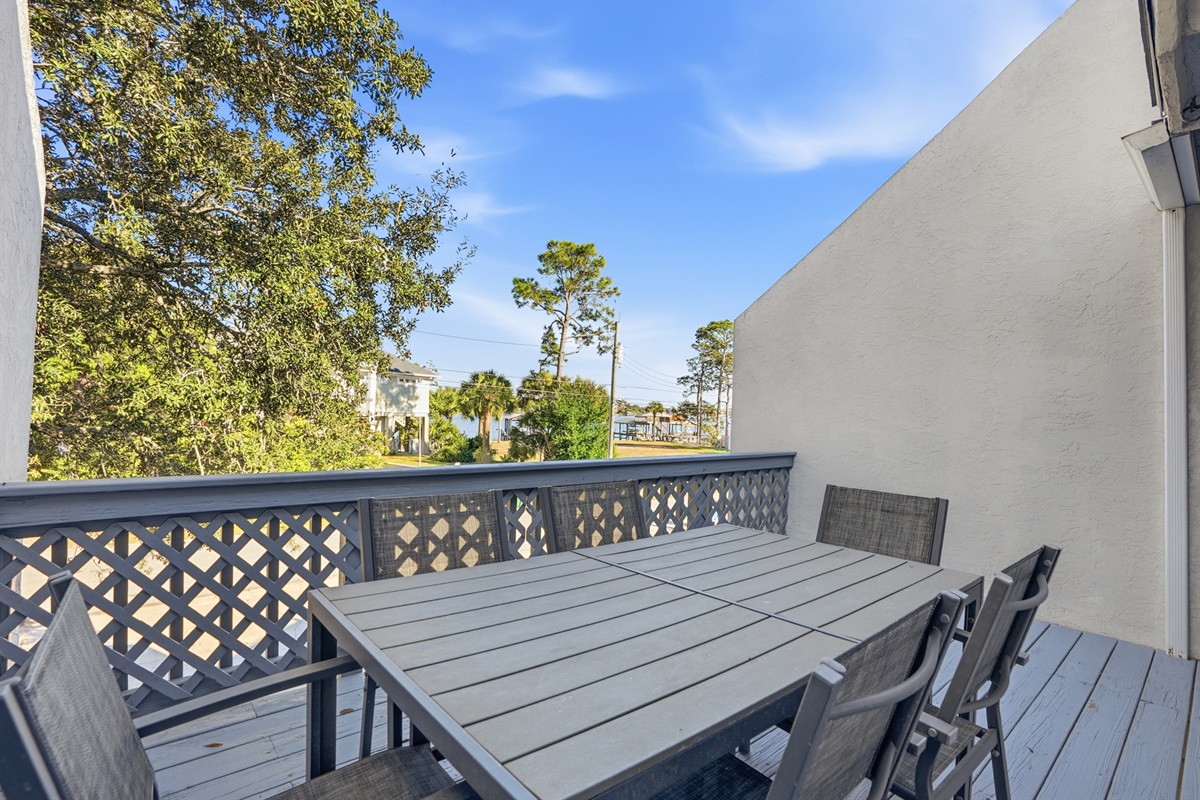 Front Balcony with Views of Grand Lagoon and Outdoor Seating