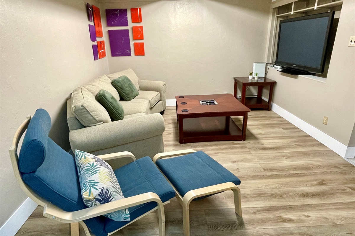 Lower level tv room with Xbox and games