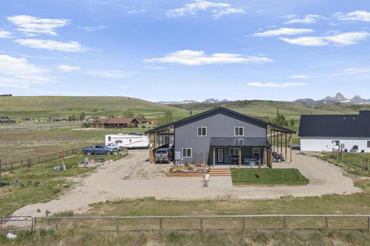 Exterior of the home with amazing view of the Tetons.