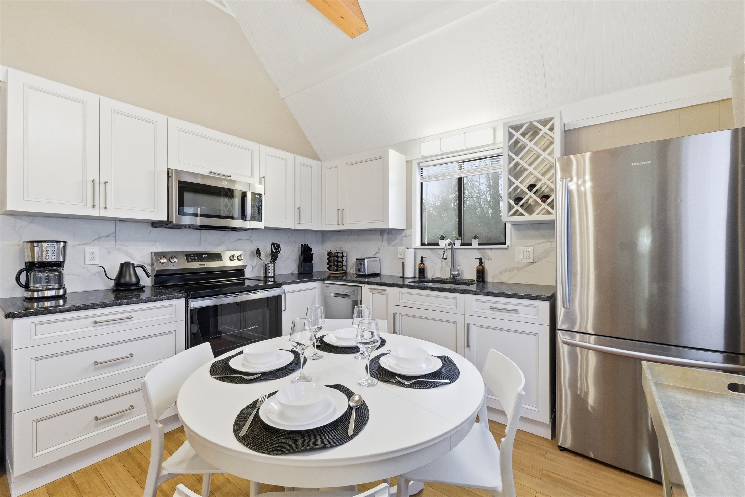 Kitchen with stainless steel appliances