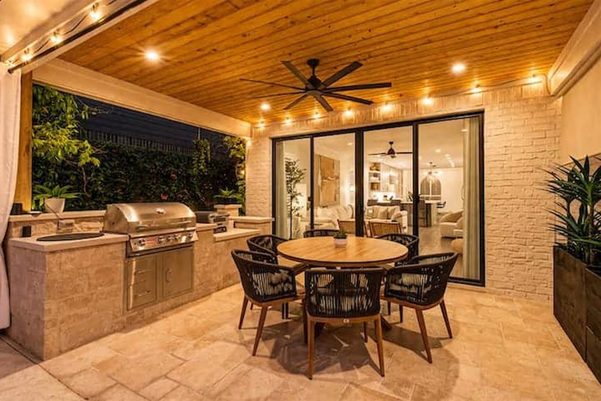 Al fresco dining under warm ambient lighting