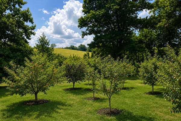 Fruit Orchard at Stone Leaf Farm on a summer day.
