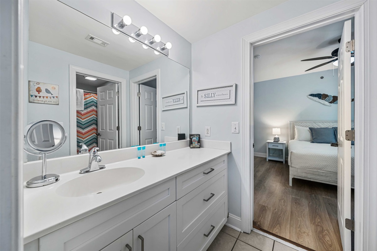 Bathroom 2: Jack n Jill Bath | Sea Gull | 201 Oceanview | 1116 Ocean Blvd, Isle of Palms, SC | IOP Escapes