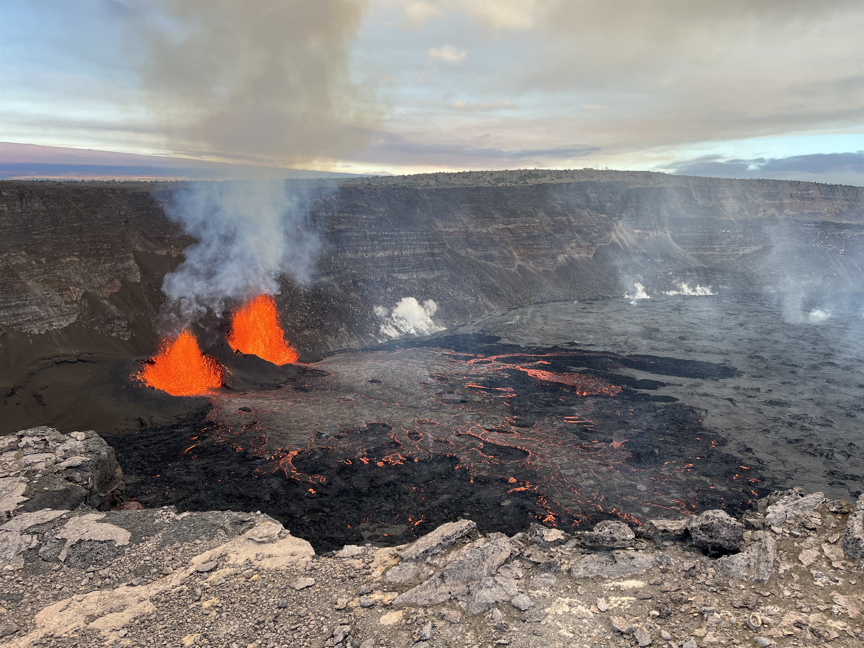 Kīlauea erupting at Halemaʻumaʻu, a pit crater within its summit caldera, in January, 2025- attracting a lot of visitors in the evening or early moring.
