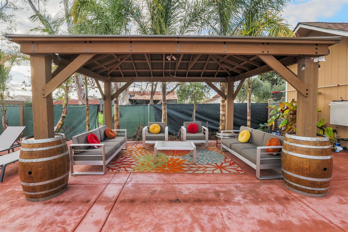 Our new gazebo, perfect for hanging out poolside in the shade.