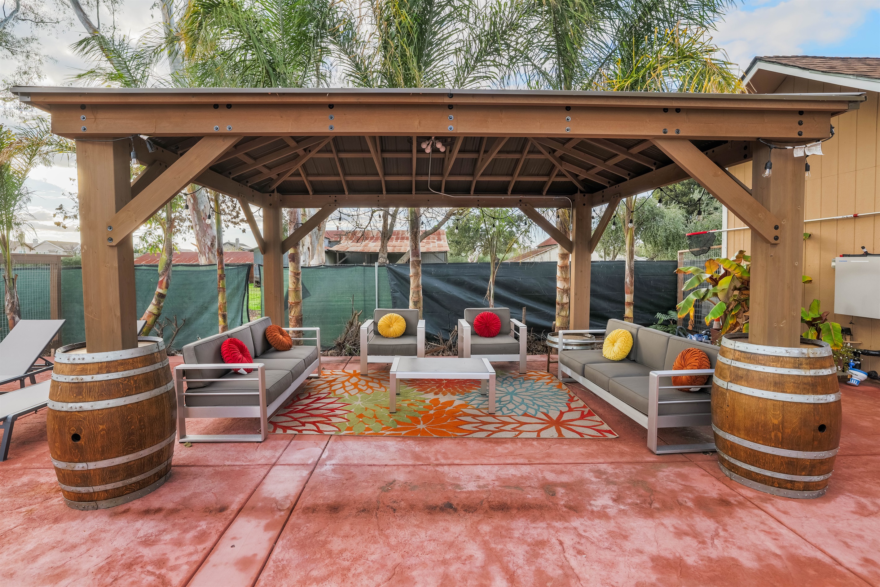 Our new gazebo, perfect for hanging out poolside in the shade.