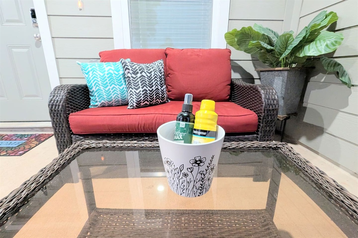 Bug spray and sunblock provided.