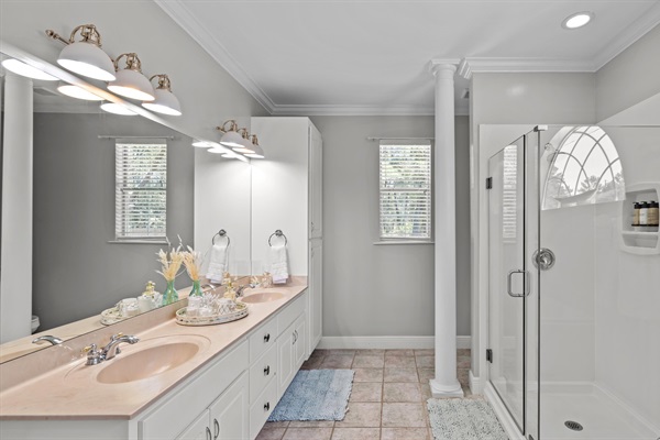 Clean, calm, and beachy — this spa-inspired bathroom is the perfect place to refresh and recharge.