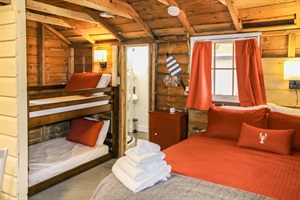 Queen bed and bunk twin bed