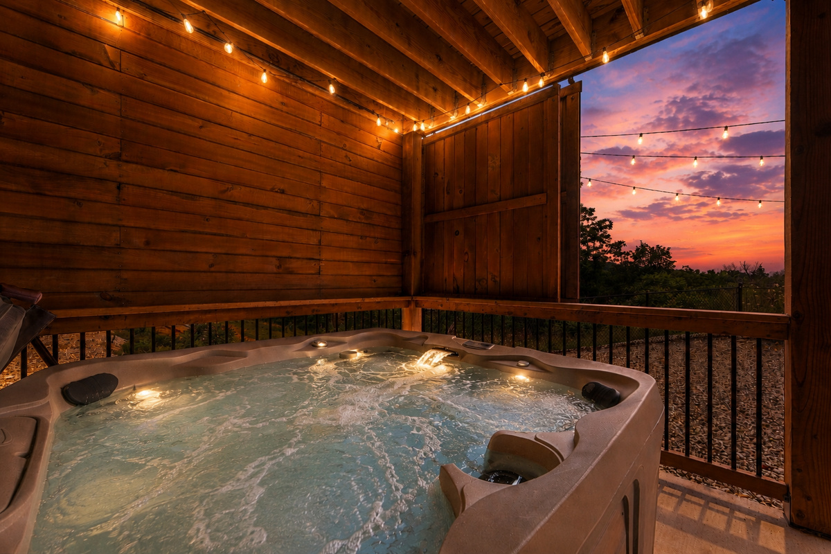 Soak in the hot tub and watch the sunsets while while the movie is going and the fire pit is roaring with laughter