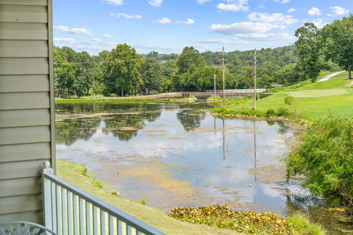 The brook and neighboring golf-course backdrop add a calm, green setting without pulling you far from town.