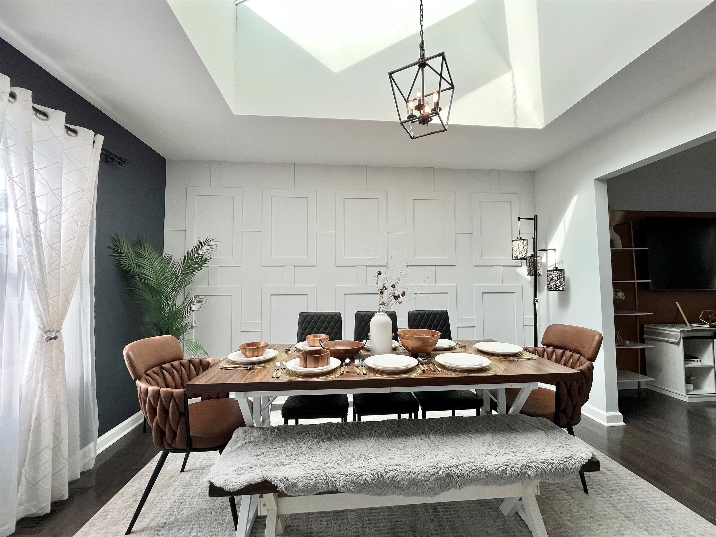 Ding room with skylight