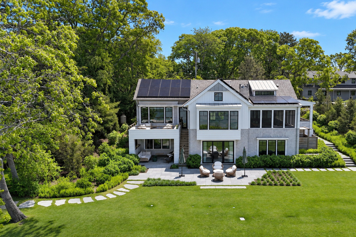 Back lawn and patio from above