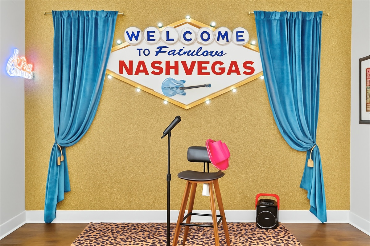 Gold Glitter NashVegas Mural for karaoke and selfies