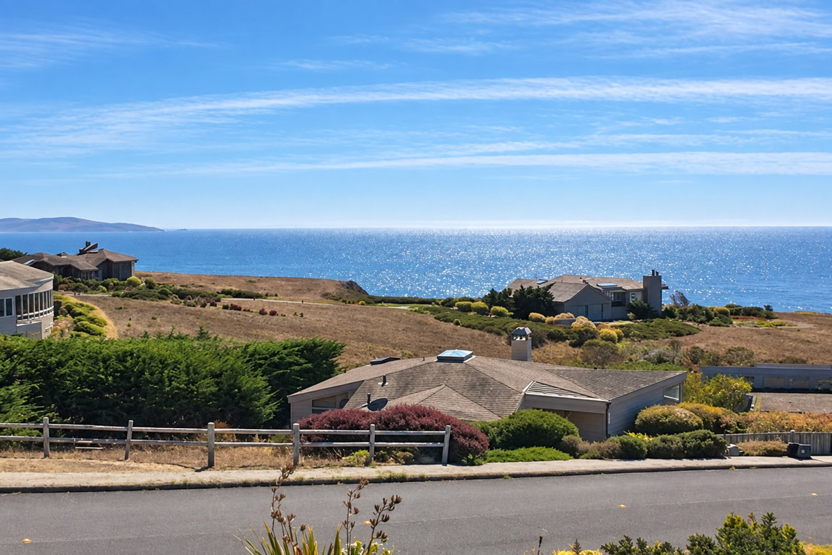 View from dining area with beach path across street