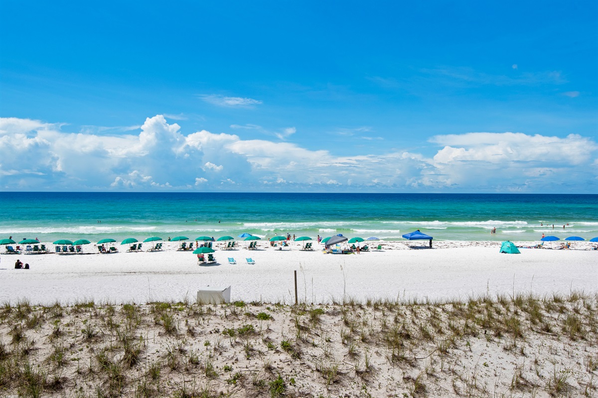 Balcony view of the beach looking straight out