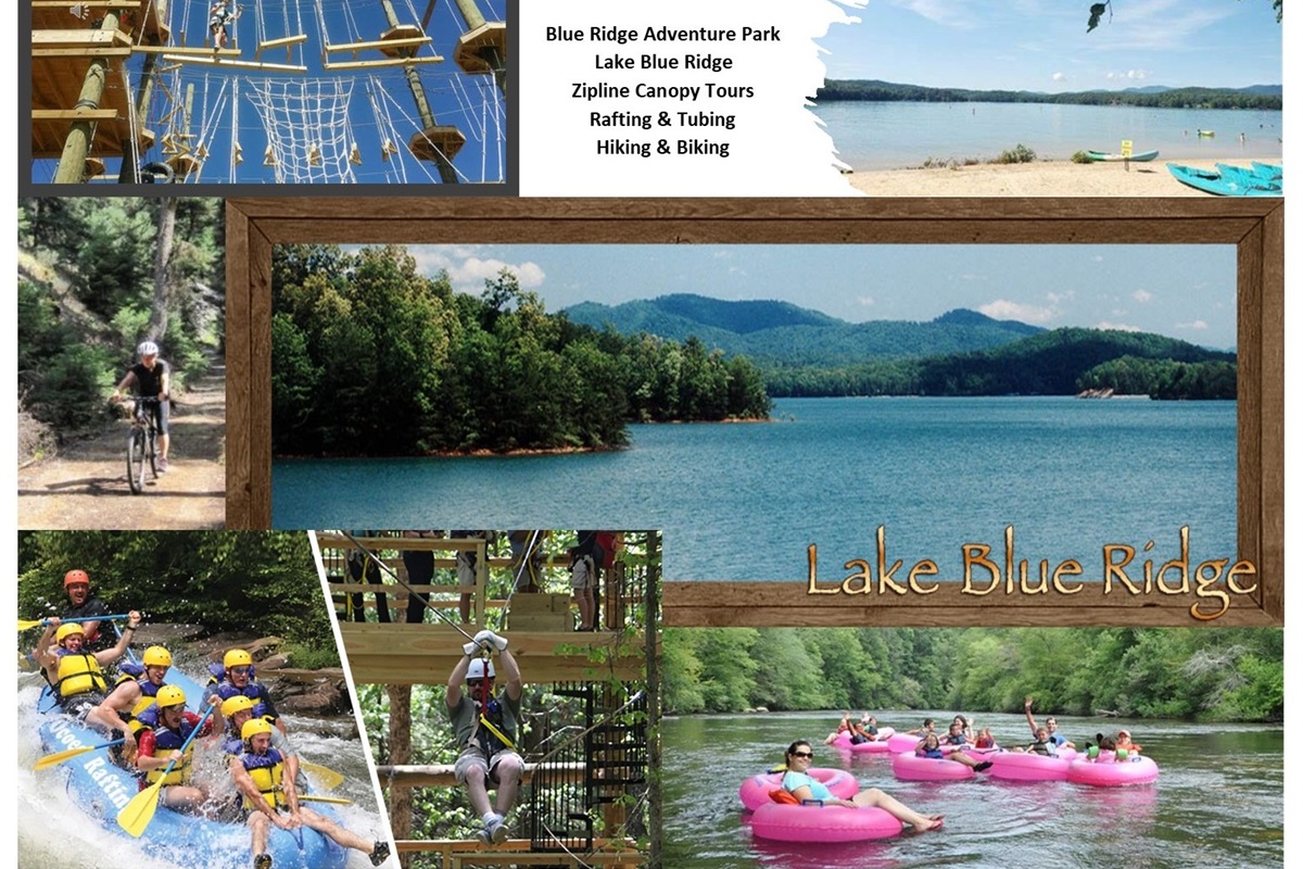So many outdoor activities nearby! Zipline canopy tours, tubing, rafting, hiking, biking, Lake Blue Ridge, and more!