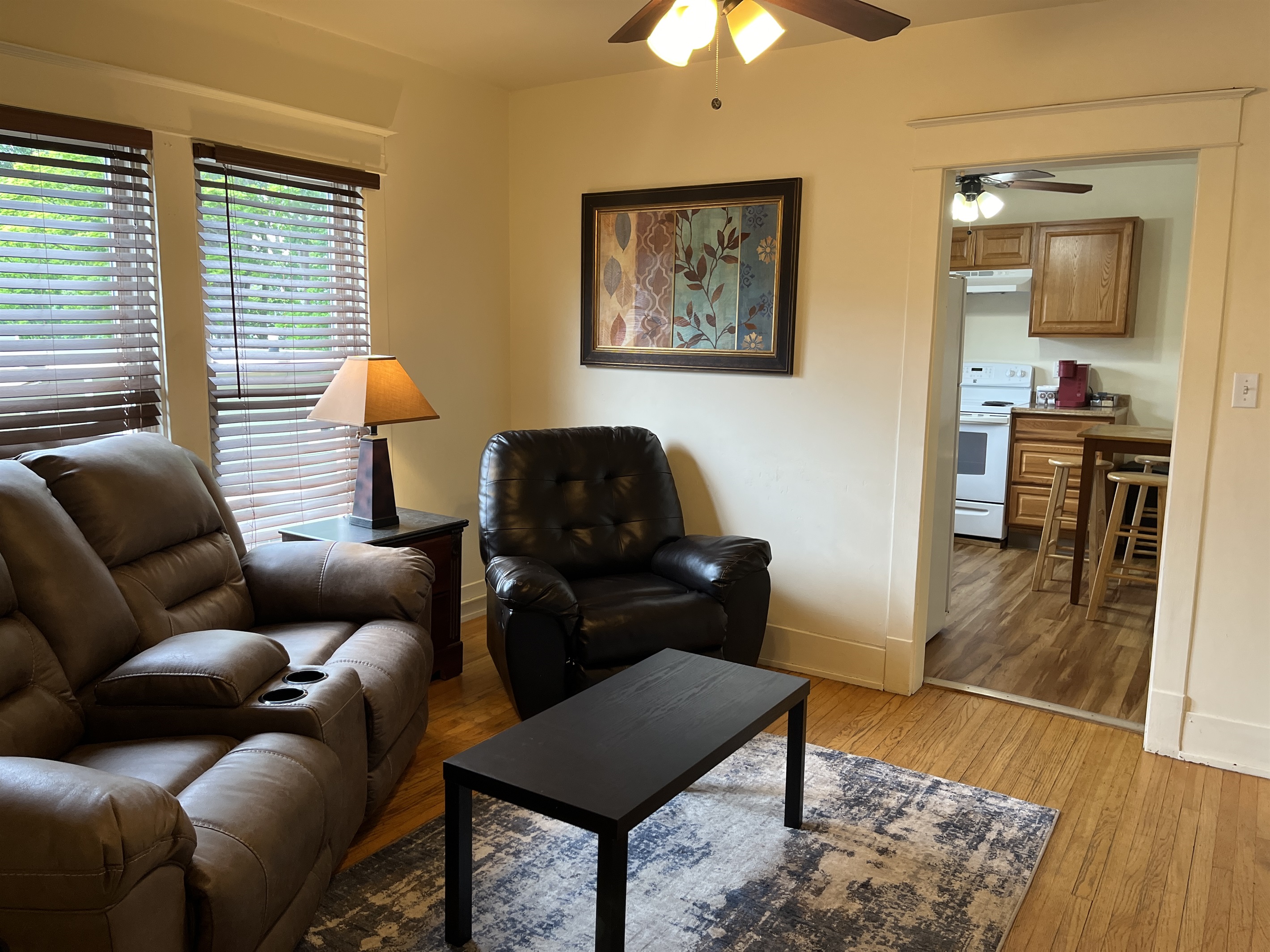 Living room into eat-in kitchen