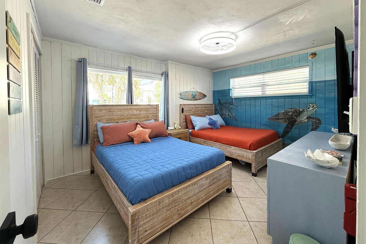 Bedroom #3 with Two Full Beds & 65" TV