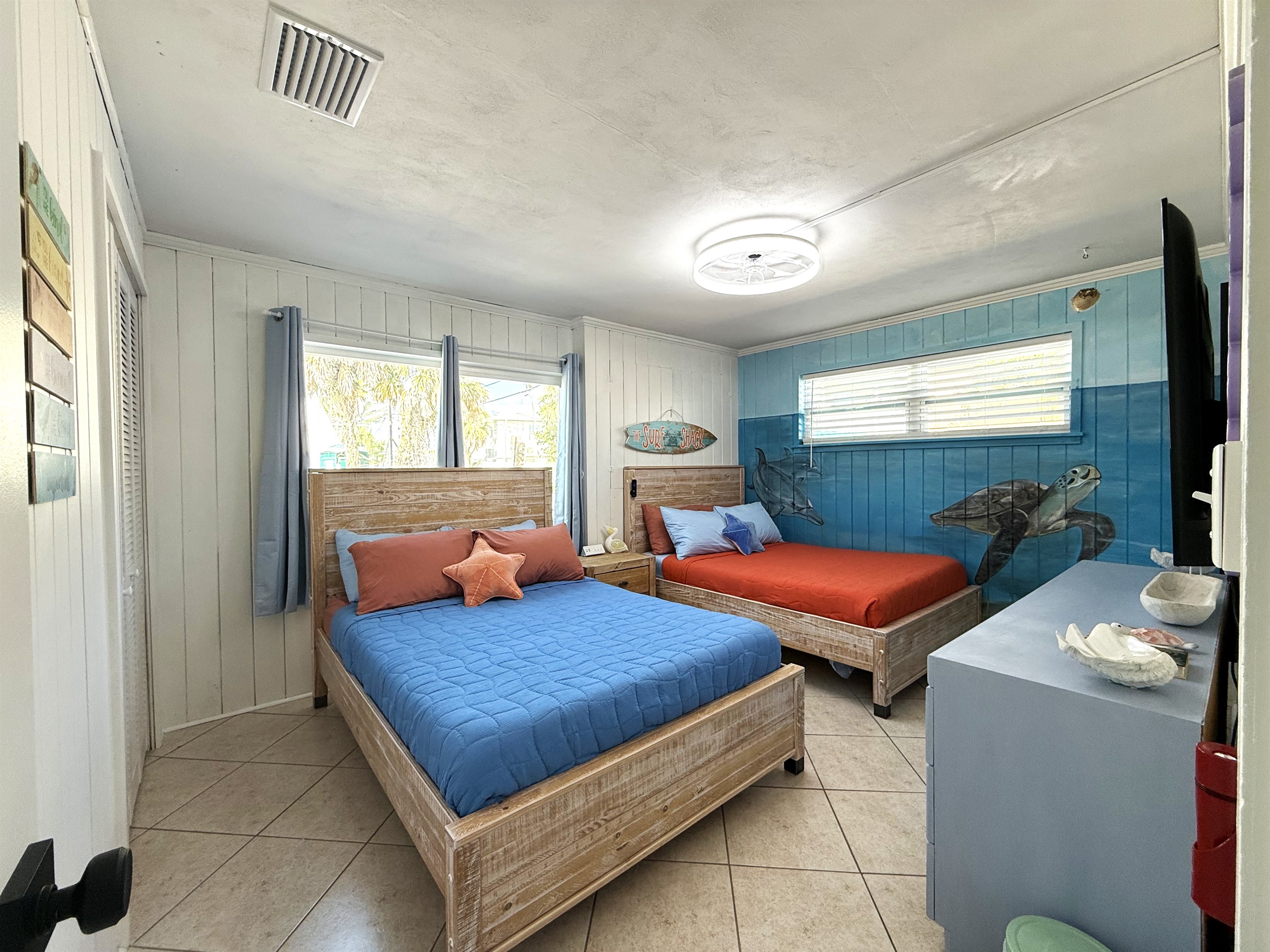 Bedroom #3 with Two Full Beds & 65" TV