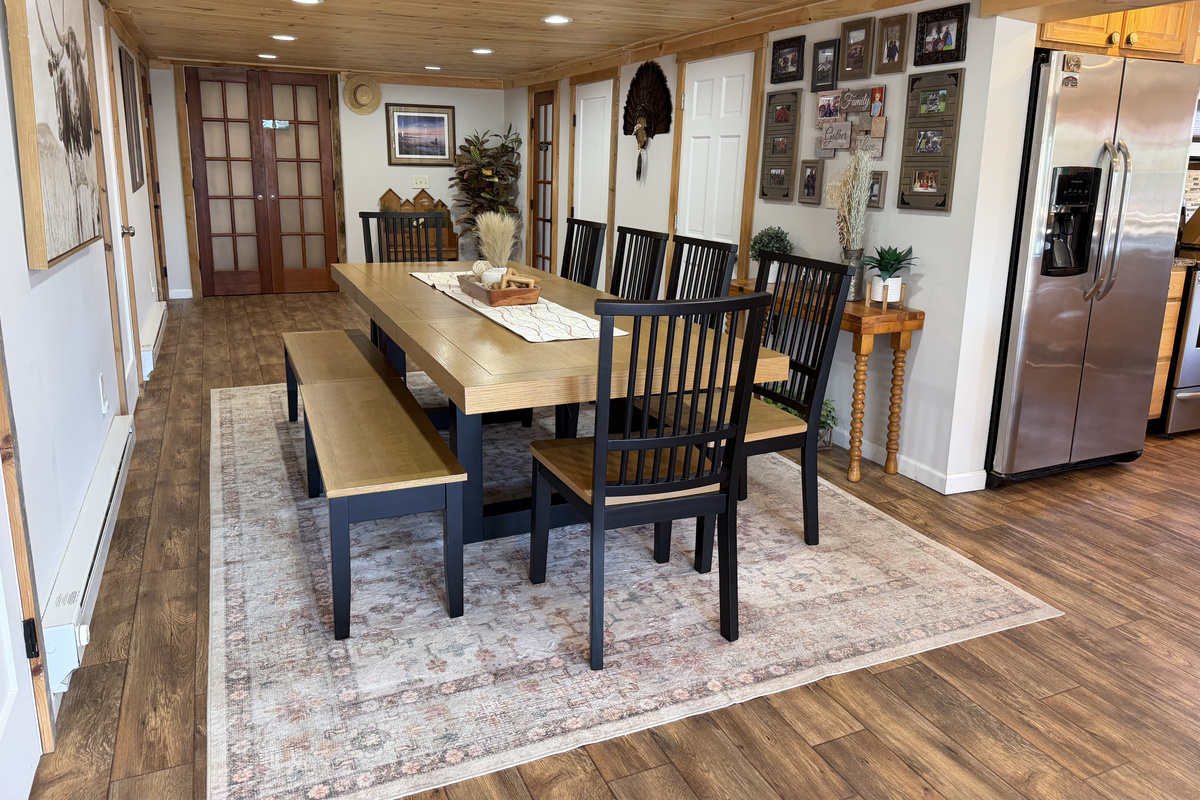 Large Farmhouse table in dining area