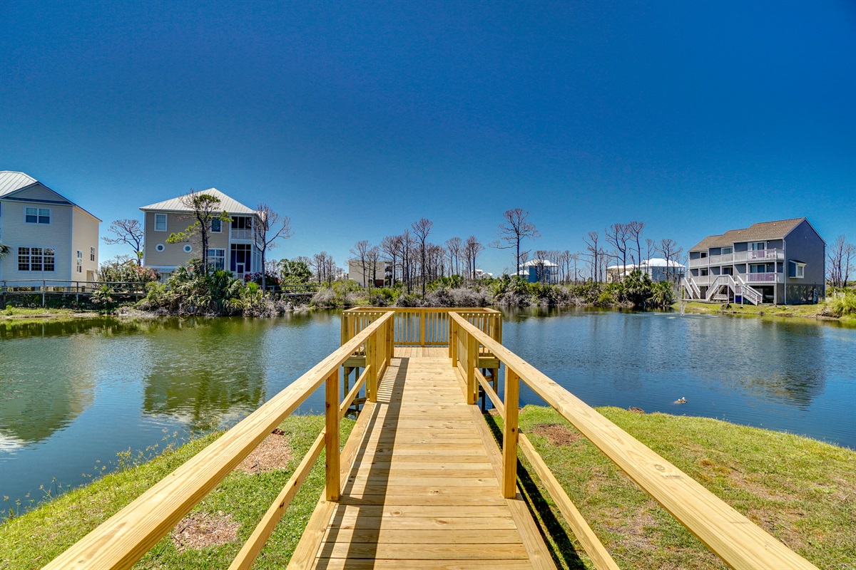Fishing dock on large pond