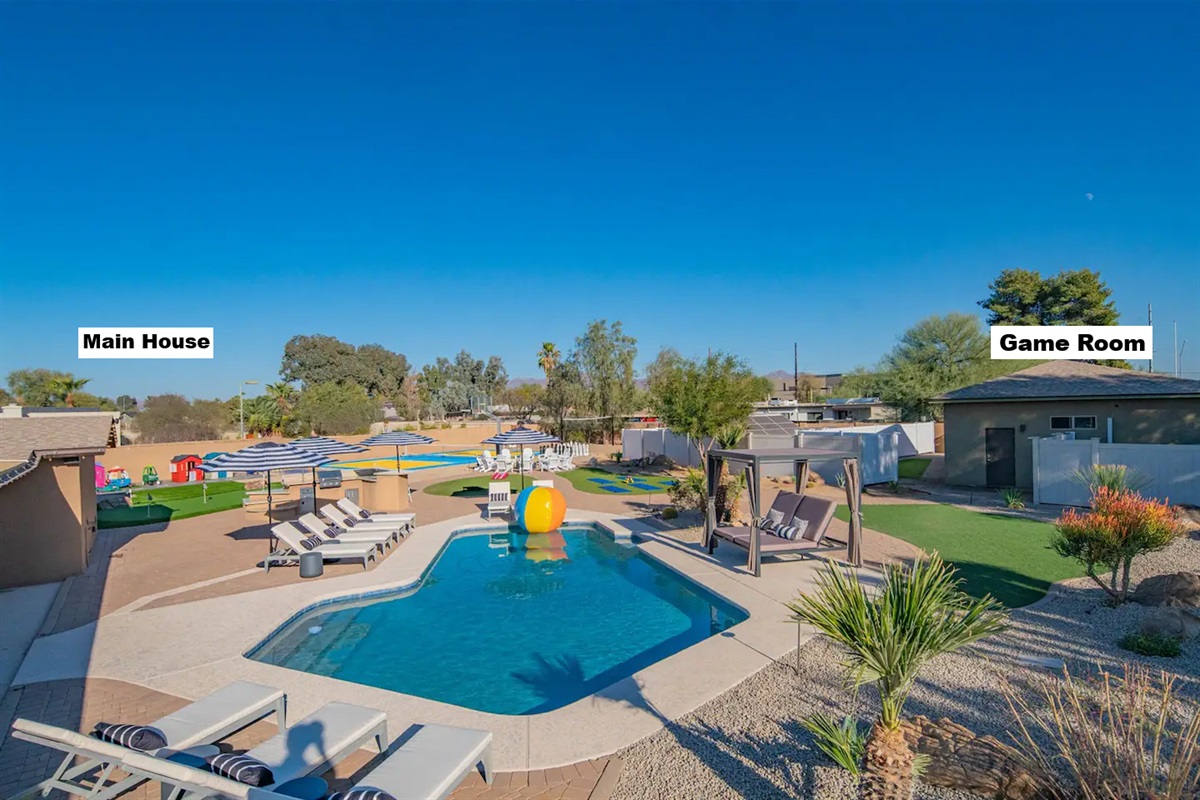 Heated pool, pickleball, volleyball, bowling, grill, and kids’ play area — a private resort in Scottsdale.