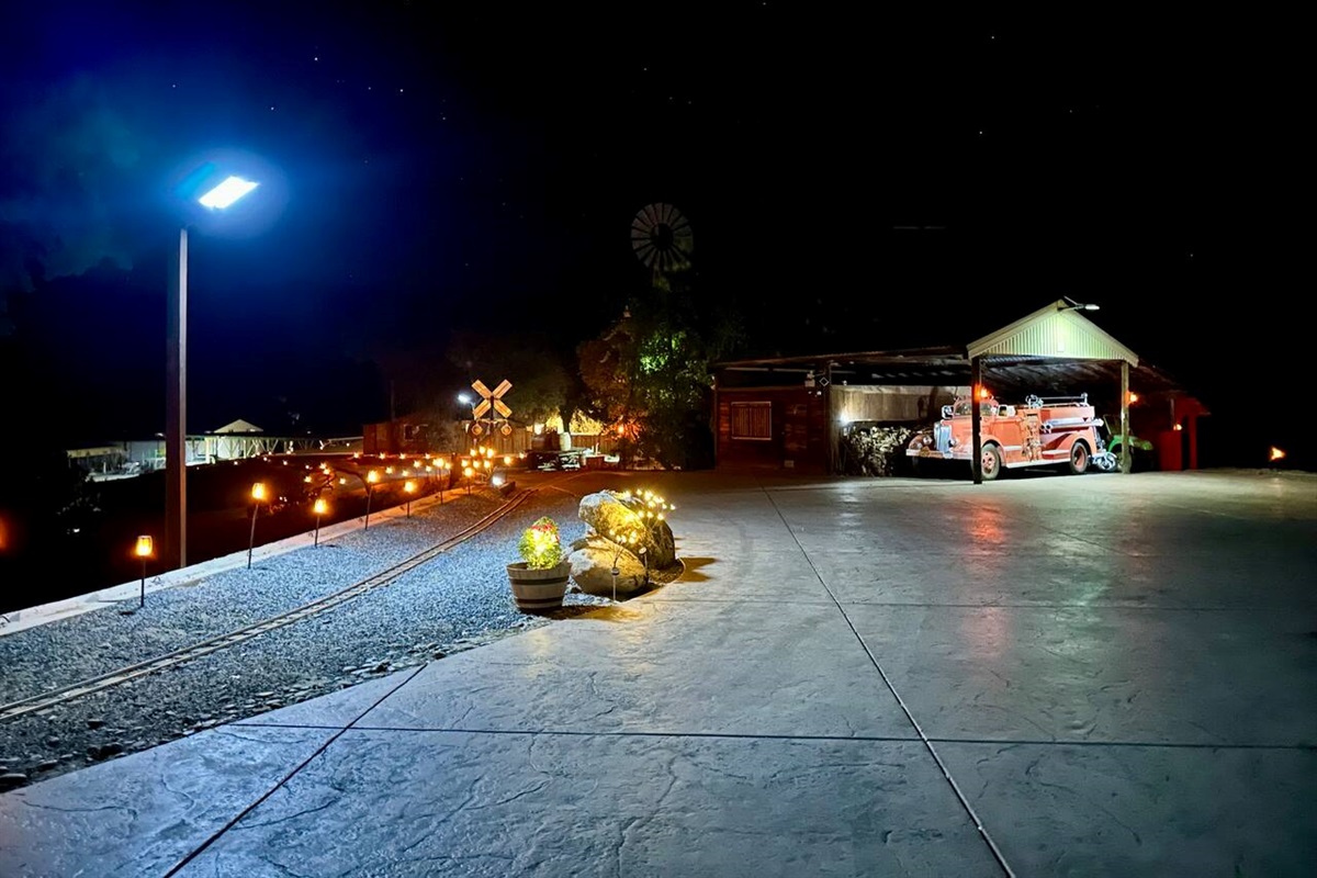Driveway and historical fire truck