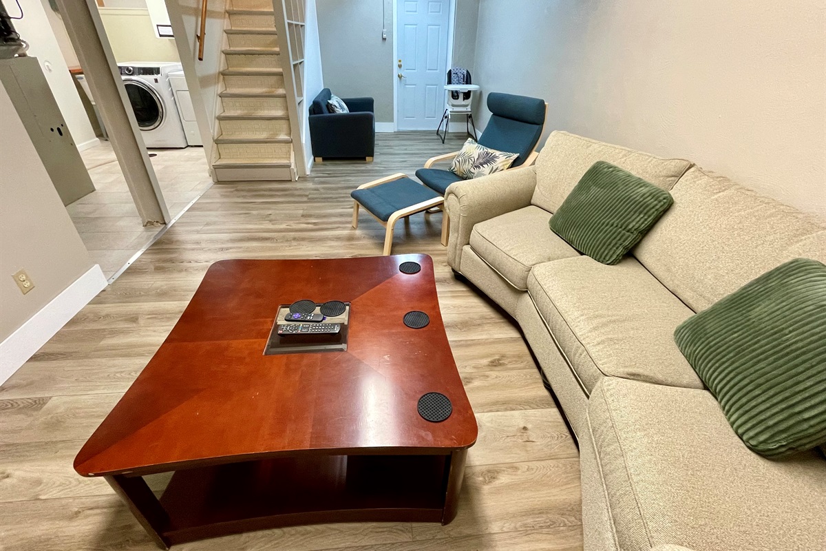 Lower level tv room with Xbox and games