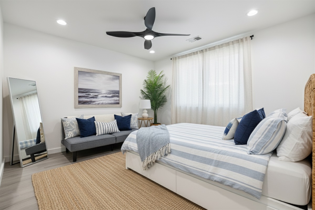 Queen Bed + Sleeper Futon | Unit Interior Finishes & Decor May Vary