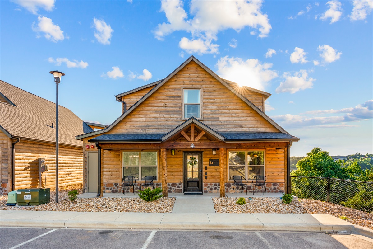 Walk-in front entry with covered porch and no stairs to drag your luggage up!
