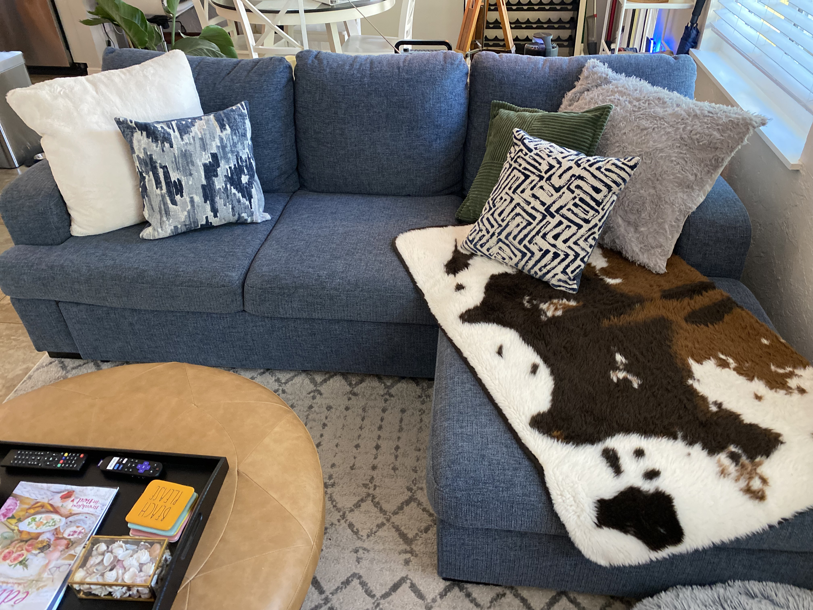 Comfortable couch and pop up queen bed