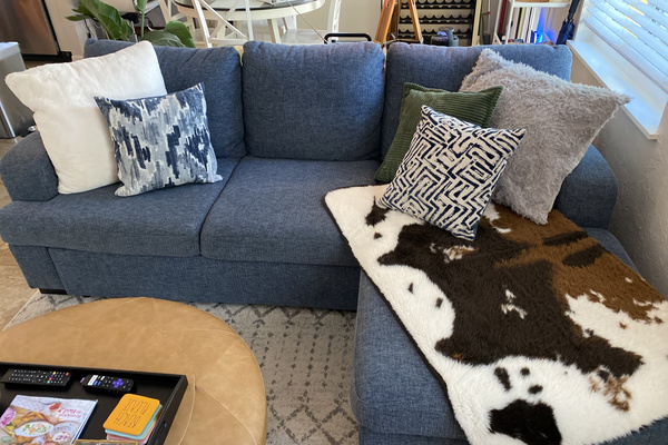 Comfortable couch and pop up queen bed