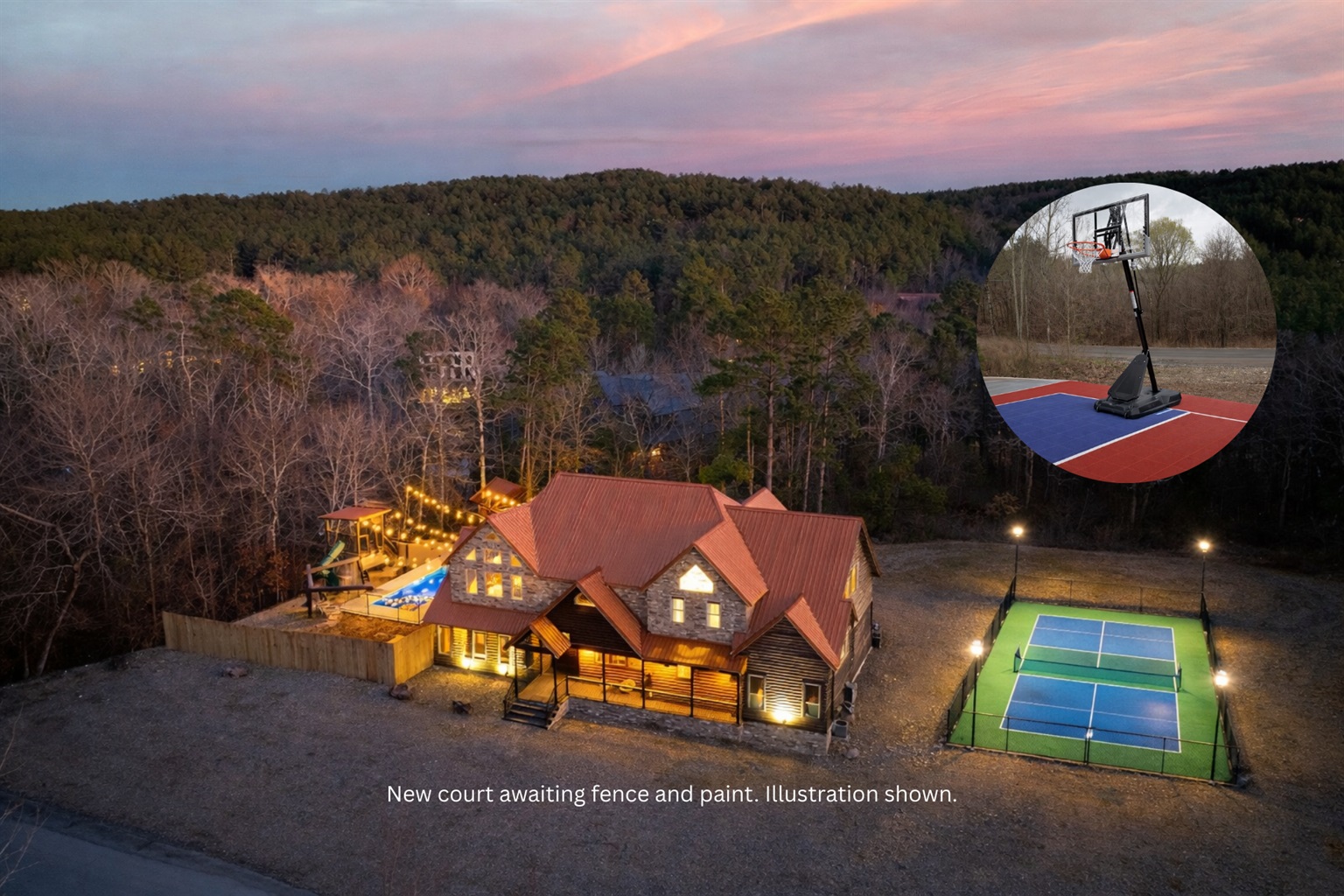 New Multi-Court. Awaiting Paint, Fence and Lighting. Illustration shown. Basketball goal can be used.