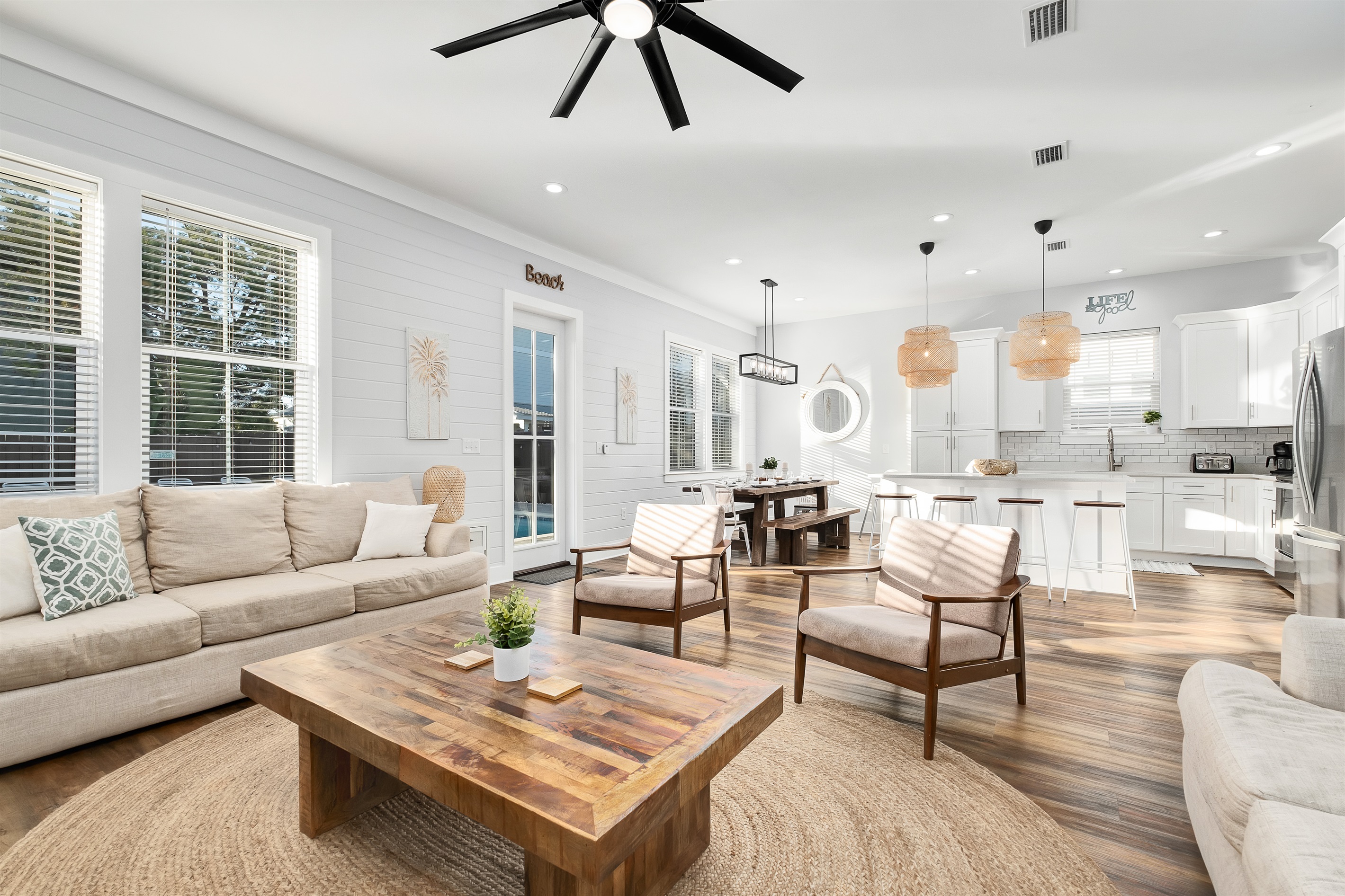 Relax and unwind with a movie or family game in the comfy open space living room.