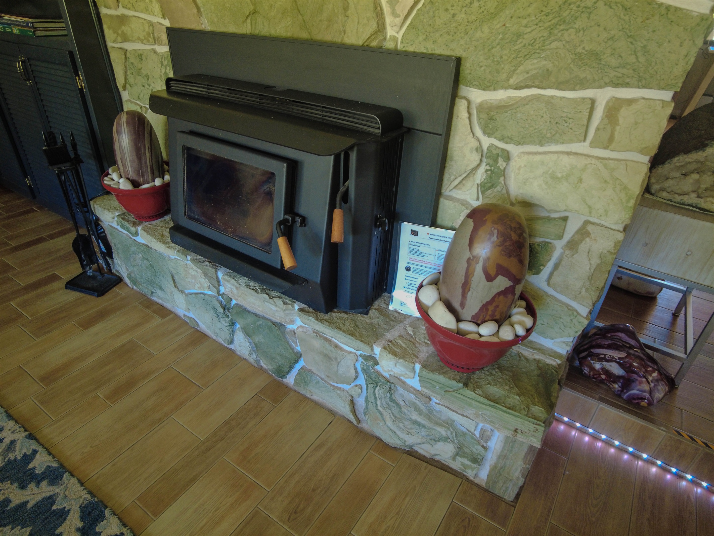 Cast Iron Stove with Catalytic converter - see special instructions n how to use - its not a regular one, uses cured wood available on site.