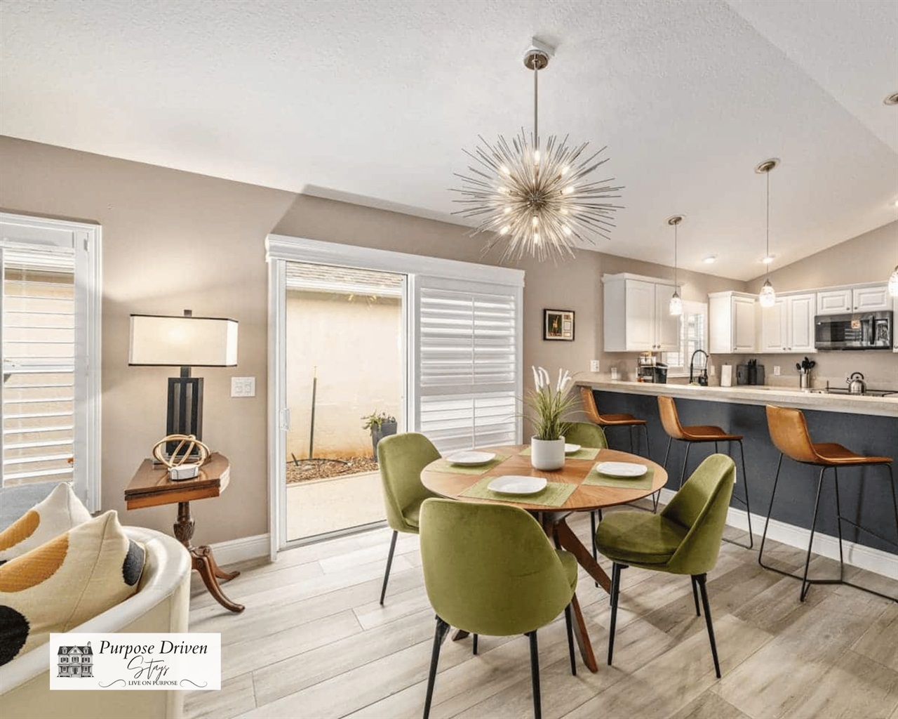 Dining table with seating for 4 and barstools if you prefer or need extra seating.