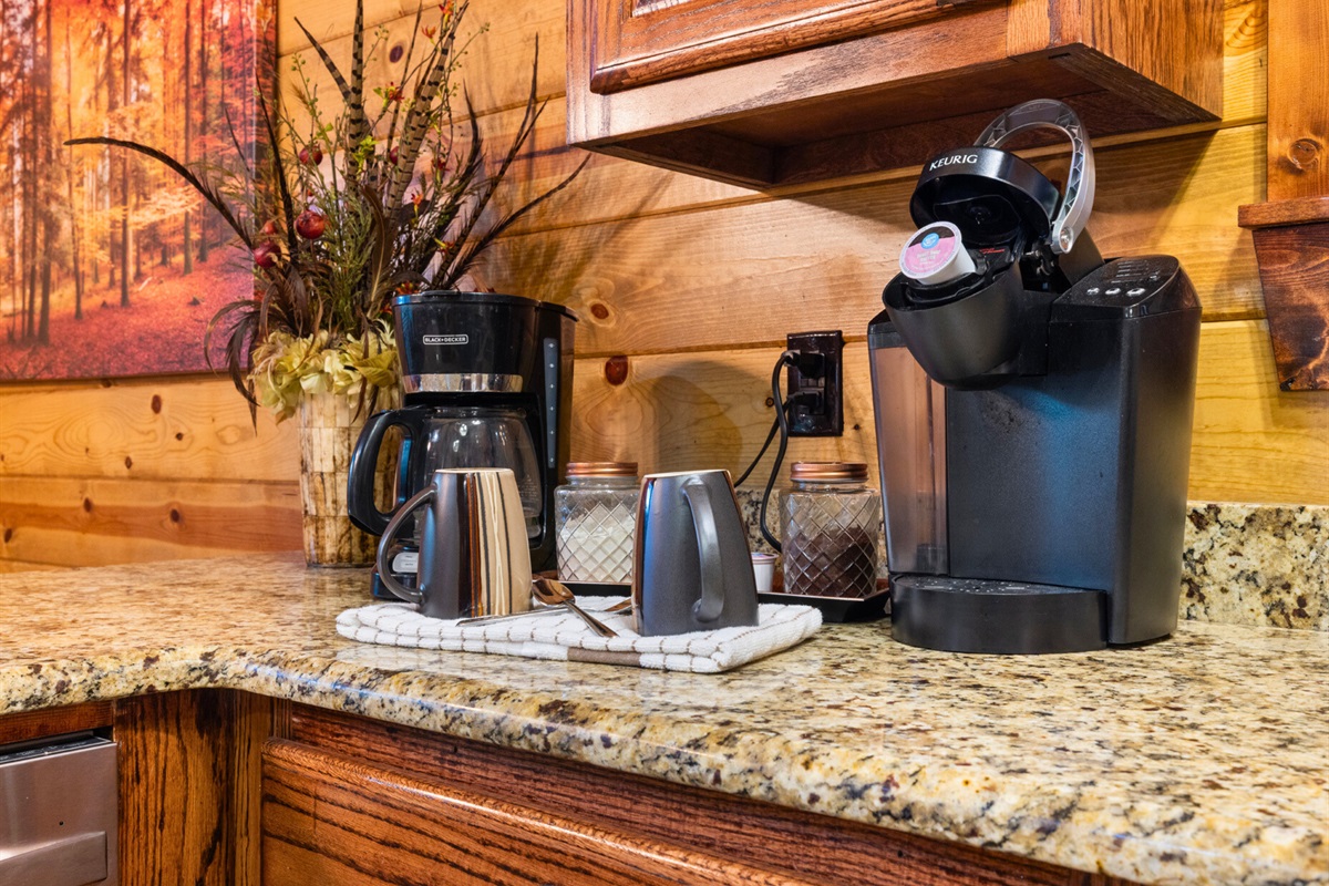 Start your mornings with coffee from the Keurig or traditional brew setup.